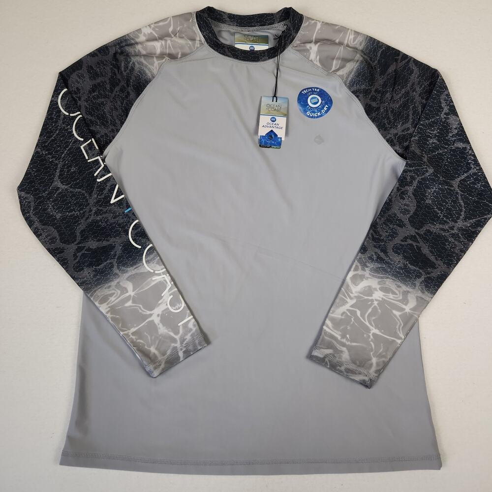 Ocean & Coast Men's S Long Sleeve Rash-guard Swim Shirt Gray/water Print Camo